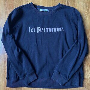 Summer & Sage Black Sweatshirt 'La Femme' Women's Size Medium Pink Letteri